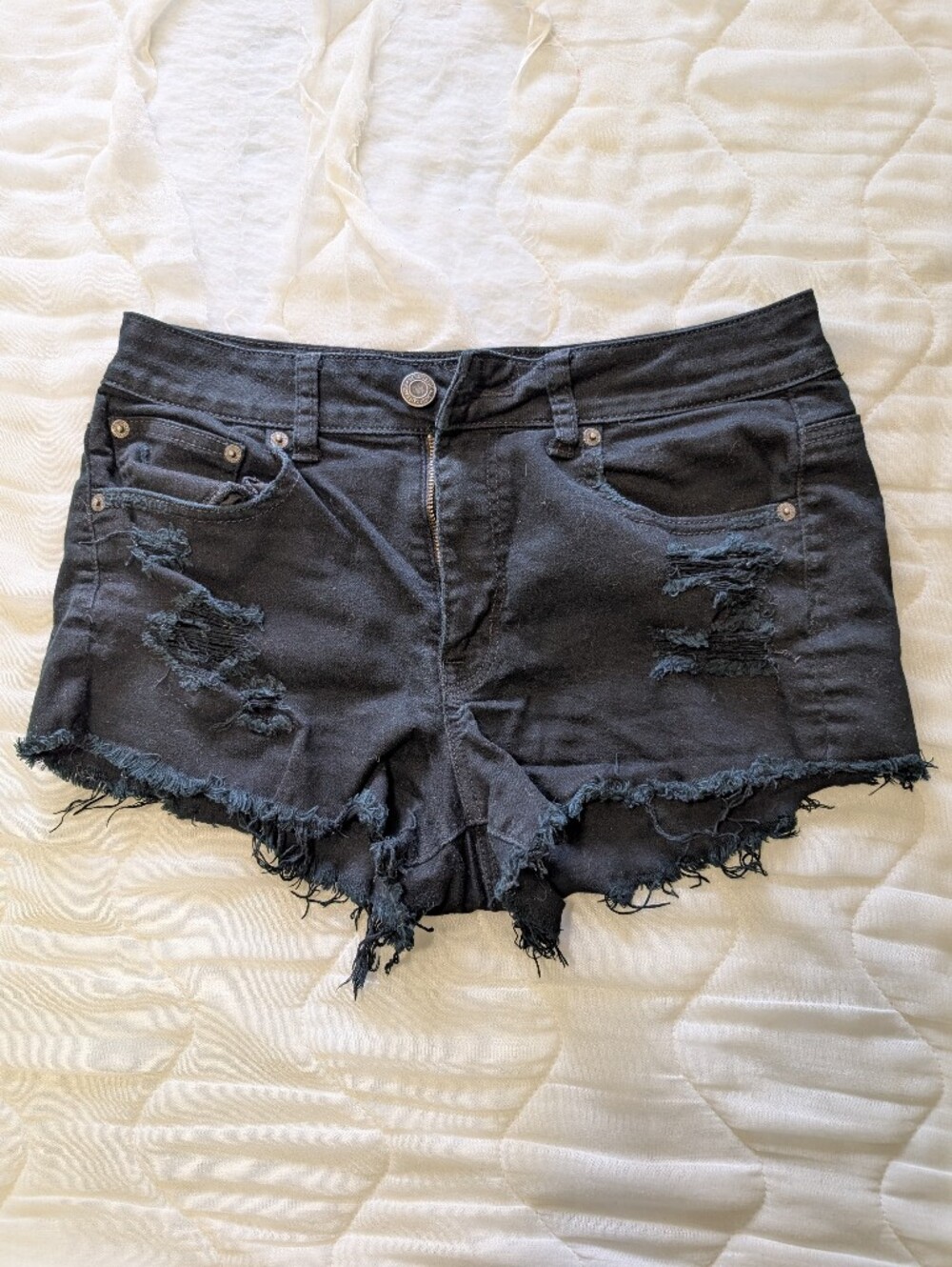 AE Black Distressed Denim Shorts